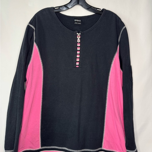 Erika Black Top with Pink Striped Zipper Golf Shirt - Size 1X - Picture 1 of 10
